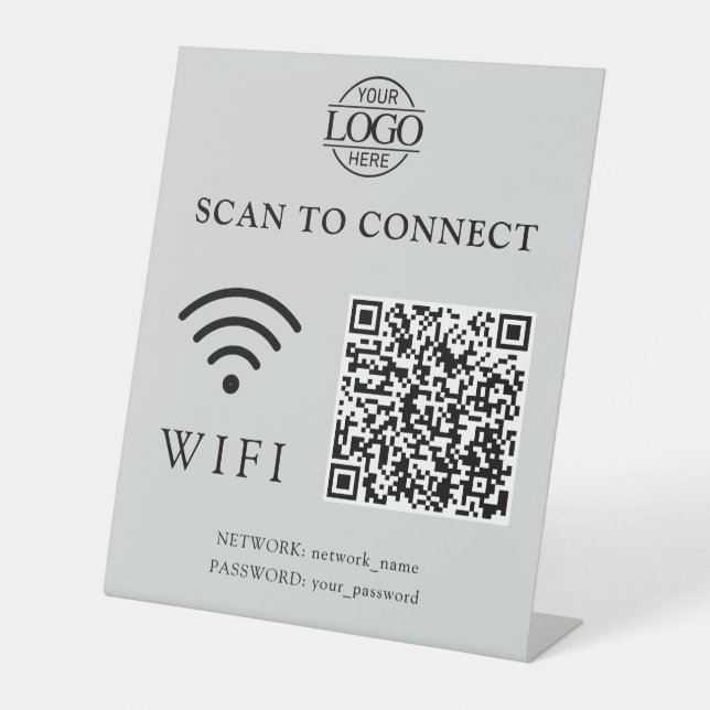 Modern Wifi Password & Network | QR Code Logo Sockelschild (Vorderseite)