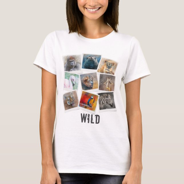 Modern Wild Animal Foto Frame Collage T-Shirt (Vorderseite)