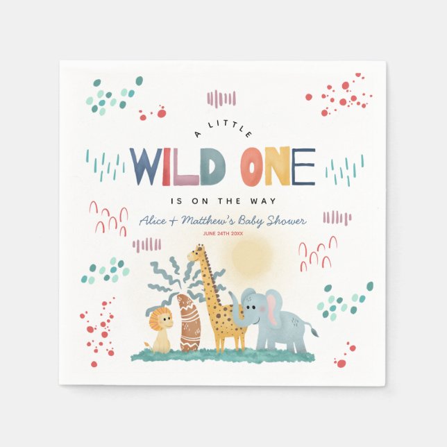 Modern Wild One Safari Animals Boy Baby Shower Serviette (Vorderseite)