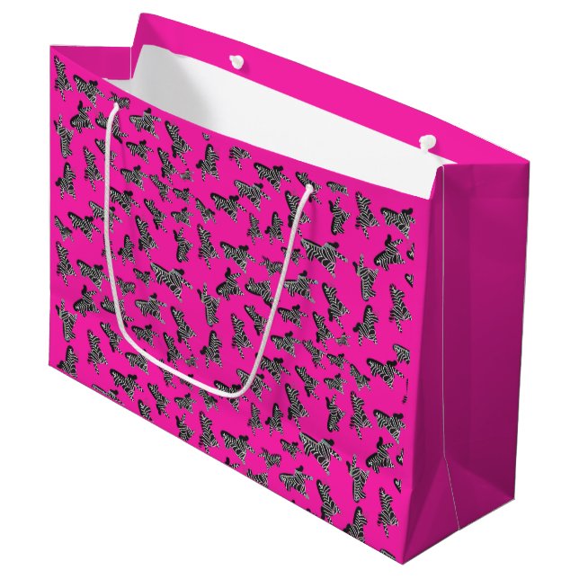 Modern wild pink zebra große geschenktüte (Vorderseite Schrägansicht)