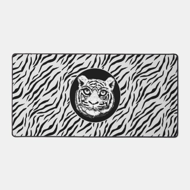 Modern Wild White Tiger Muster Schreibtischunterlage (Vorderseite)