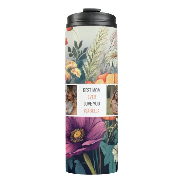 Modern Wildblume Foto Collage - Beste Mama Thermosbecher (Vorderseite)