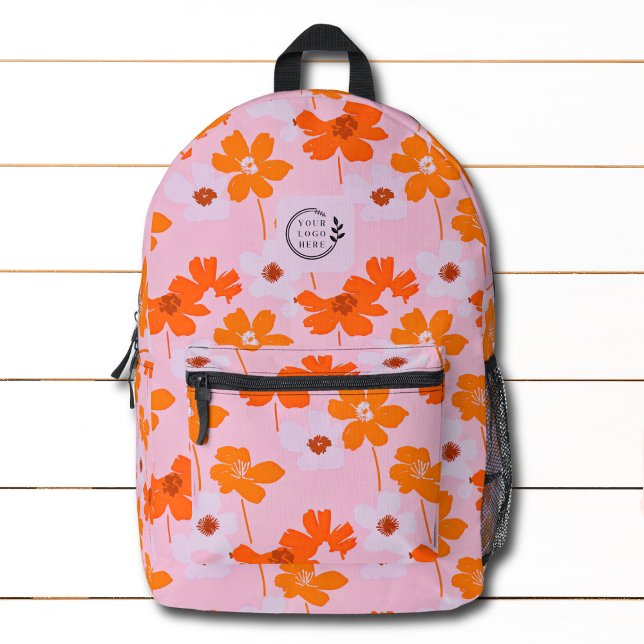 Modern Wilde Blume Rosa orangefarbenes Logo für da Bedruckter Rucksack (Von Creator hochgeladen)