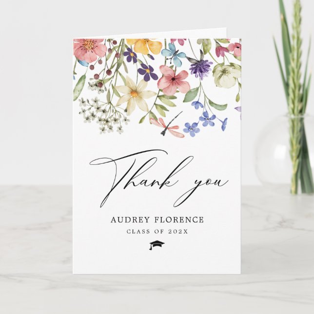 Modern  Wildflowers Floral Photo Graduation Party Dankeskarte (Vorderseite)