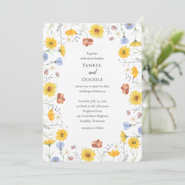 Modern wildflowers spring wedding einladung (Stehend Vorderseite)