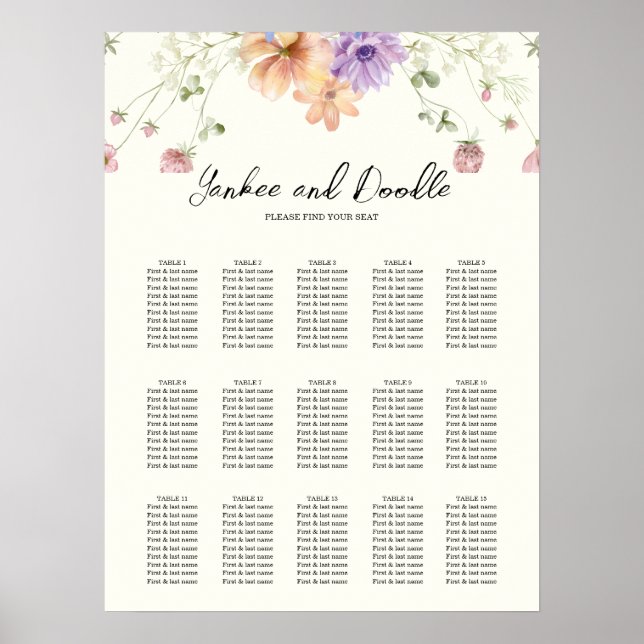 Modern wildflowers spring wedding Seating Chart Poster (Vorne)