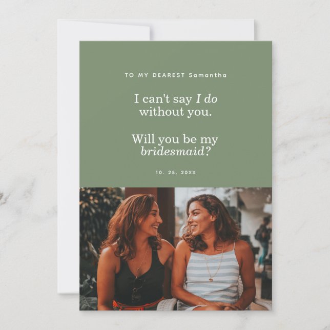 Modern Will You Be My Bridesmaid Photo Card (Vorderseite)