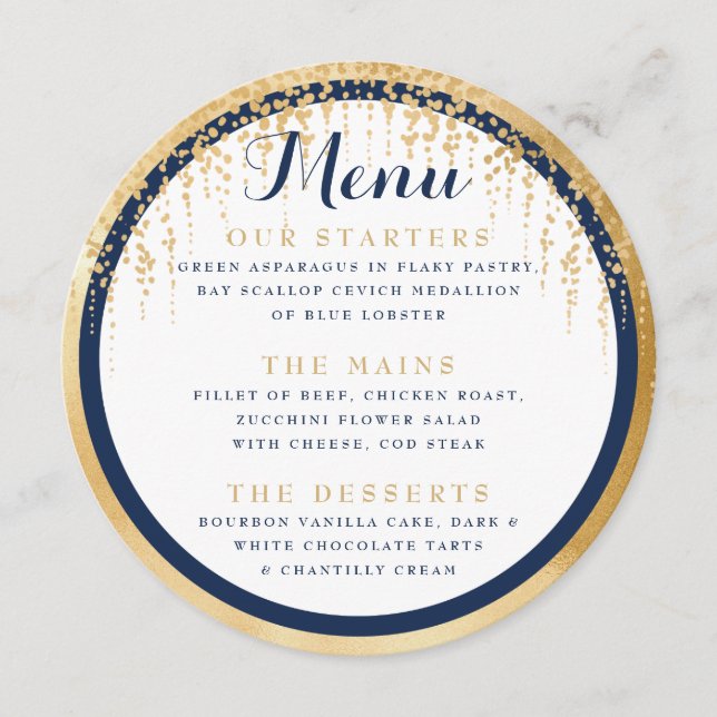 Modern Willow Tree Navy Gold Wedding Single Sided Menükarte (Vorderseite)