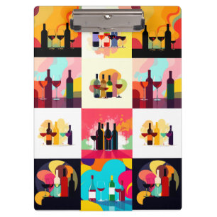 Modern Wine Set Silhouette Collage - Bold Colorful Klemmbrett