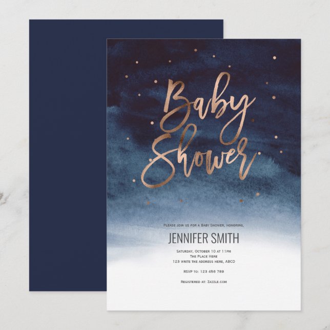 Modern, Winter, Baby Boy, Babydusche Einladung (Vorne/Hinten)