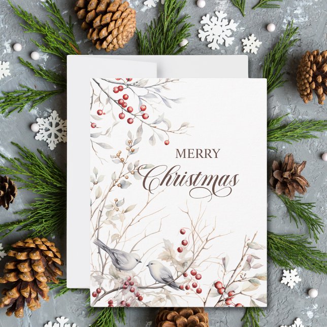 Modern Winter Berries Birds Weihnachten Mitteilungskarte (Von Creator hochgeladen)