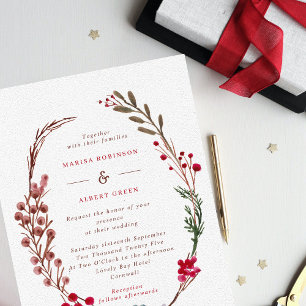 Modern Winter Berries Wreath Wedding Einladung
