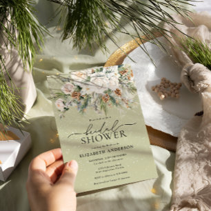 Modern Winter floral Evergreen Brautparty I Einladung