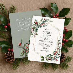 Modern Winter Greenery Weihnachtsberries Hochzeit Einladung