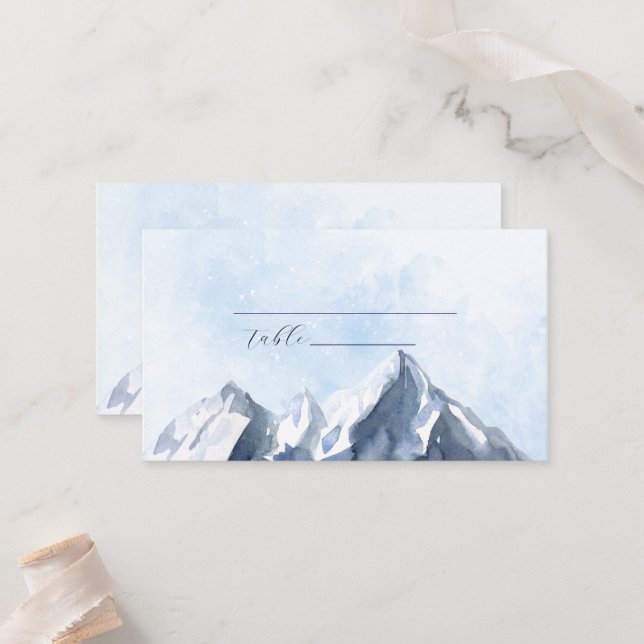 Modern Winter Mountain Pattern Wedding Platzkarte (Vorderseite/Rückseite Beispiel)