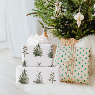 Modern Winter Pine Green Watercolor Tree Wrapping Geschenkpapier