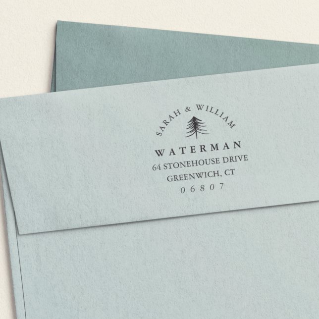 Modern Winter Pine Tree Return Address Permastempel (Von Creator hochgeladen)