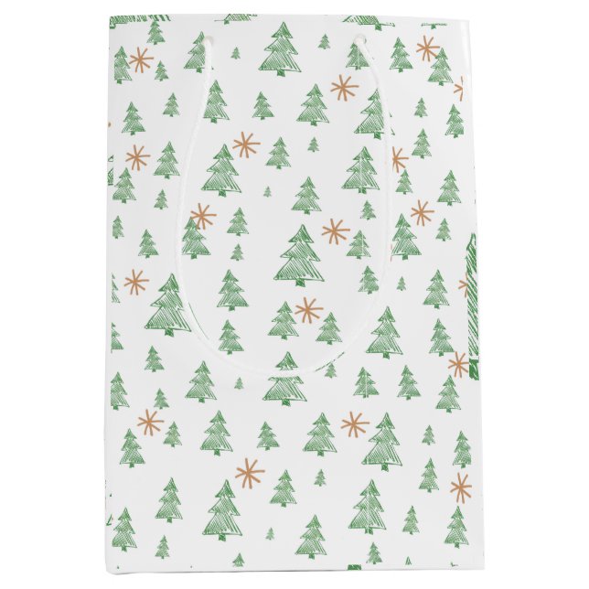 Modern Winter Pine Tree Star Mittlere Geschenktüte (Vorderseite)