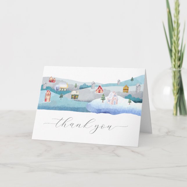 Modern Winter Snow It Takes A Village Baby Shower  Dankeskarte (Vorderseite)