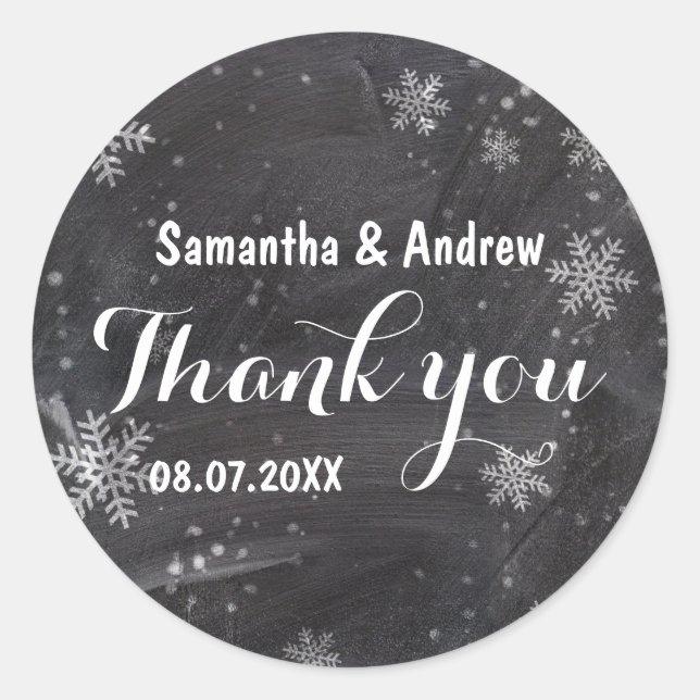 Modern winter snowflakes chalkboard Danke Runder Aufkleber (Vorderseite)