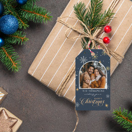 Modern Winter Snowflakes Foto Navy Blue Weihnachte Geschenkanhänger