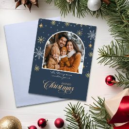 Modern Winter Snowflakes Foto Navy Blue Weihnachte Karte
