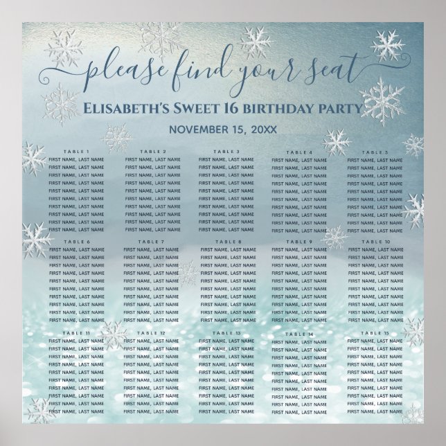 Modern Winter wonderland seating chart 15 tables Poster (Vorne)
