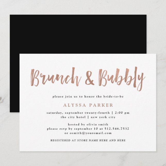 Modern Wish | Imitate Rose Gold Brunch und Bubbly Einladung (Vorne/Hinten)