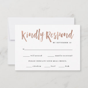 Modern Wish   Imitate Rose Gold Hochzeitsmahlzeit  RSVP Karte