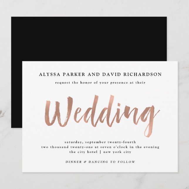 Modern Wish | Imitate Rose Goldhochzeit Einladung (Vorne/Hinten)
