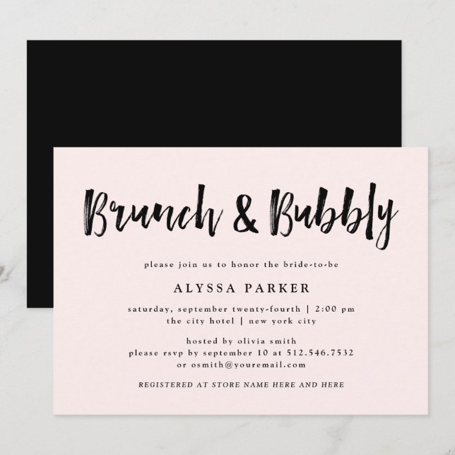 Modern Wish | Rosa Brunch und Bubbly Einladung (Vorne/Hinten)