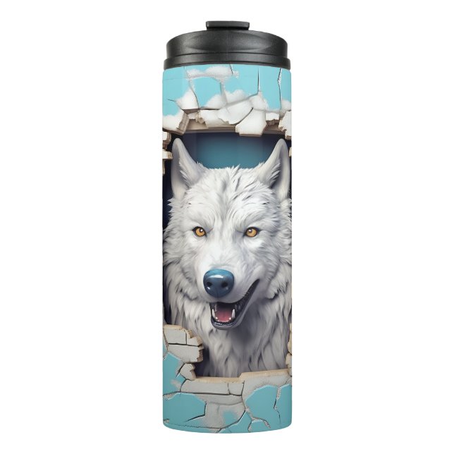Modern Wolf 3D Animal Blue Thermosbecher (Vorderseite)
