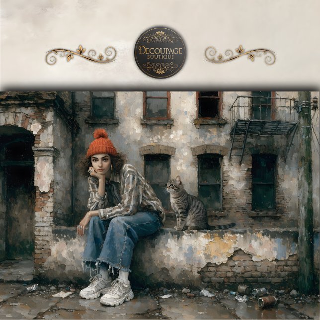 Modern Woman with Cat Urban Decoupage Seidenpapier (Modern Woman with Cat Urban Decoupage Tissue Paper)