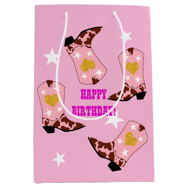 Modern Women Cowgirl Western Boots Birthday Mittlere Geschenktüte (Vorderseite)