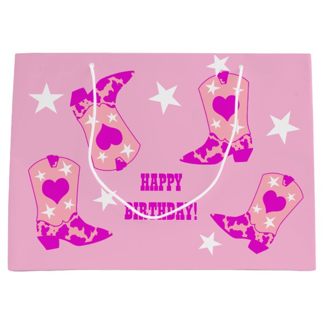 Modern Women Pink Cowgirl Western Boots Birthday Große Geschenktüte (Vorderseite)