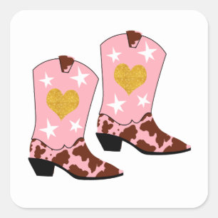 Modern Women Pink Cowgirl Western Boots White Quadratischer Aufkleber