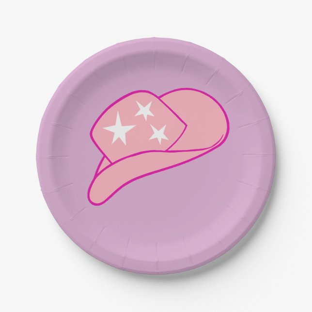Modern Women Pink Cowgirl Western Hat Lilac Pappteller (Vorderseite)