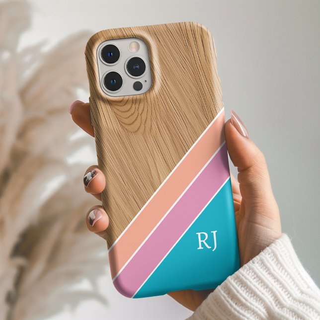 Modern Wood Personalized Initial iPhone  16 Hülle (Von Creator hochgeladen)