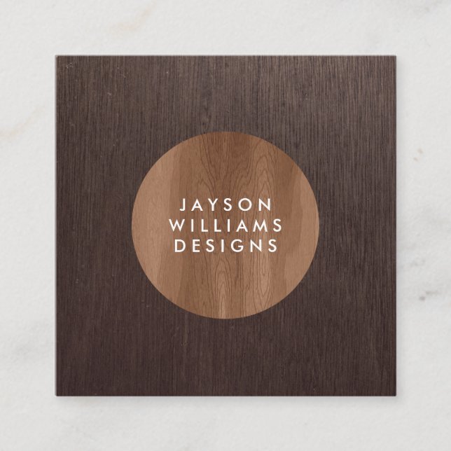 Modern Woodgrain Circle Designer Square Quadratische Visitenkarte (Vorderseite)
