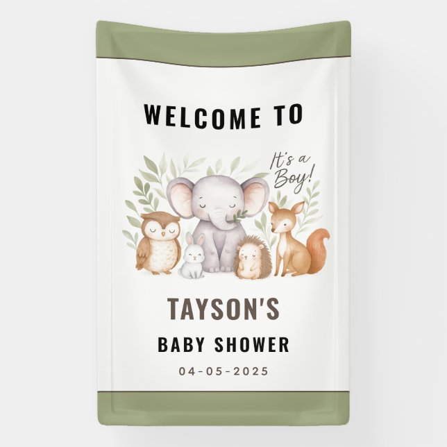 Modern Woodland Animals Forest Boy Baby Shower Banner (Vertikal)