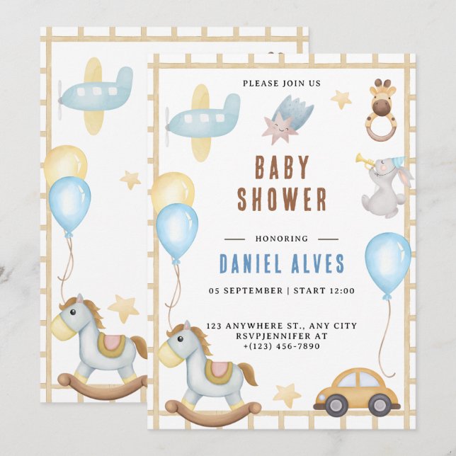 Modern Woodland Animals Forest Boy Baby Shower Inv Einladung (Vorne/Hinten)