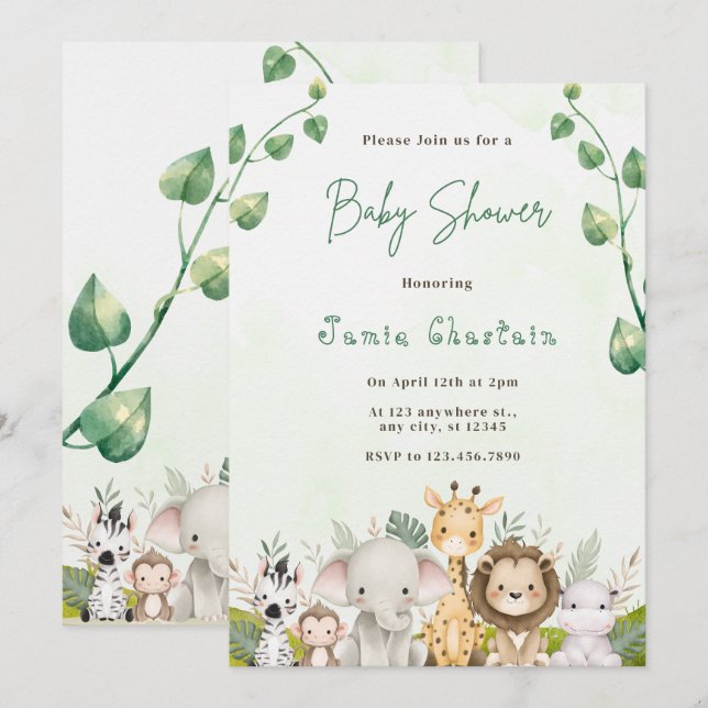 Modern Woodland Animals Forest Boy Baby Shower Inv Einladung (Vorne/Hinten)