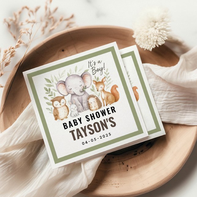 Modern Woodland Animals Forest Boy Baby Shower Serviette (Von Creator hochgeladen)