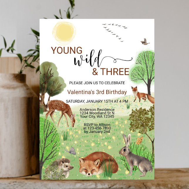 Modern Woodland Animals Wild & Three 3. Geburtstag Einladung (Von Creator hochgeladen)