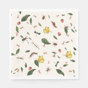 Modern Woodland florale Grünpflanzen Berries Insek Serviette