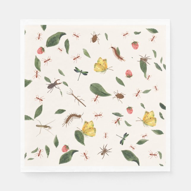 Modern Woodland florale Grünpflanzen Berries Insek Serviette (Vorderseite)