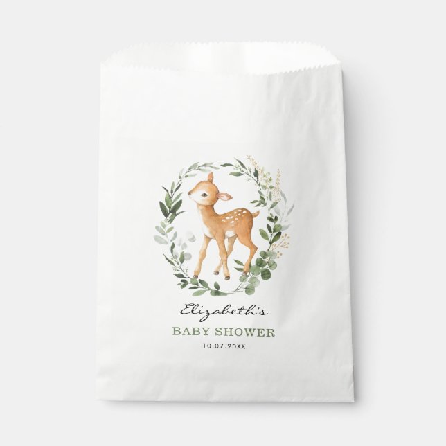 Modern Woodland Forest Deer Greenery Gold Baby Geschenktütchen (Vorderseite)