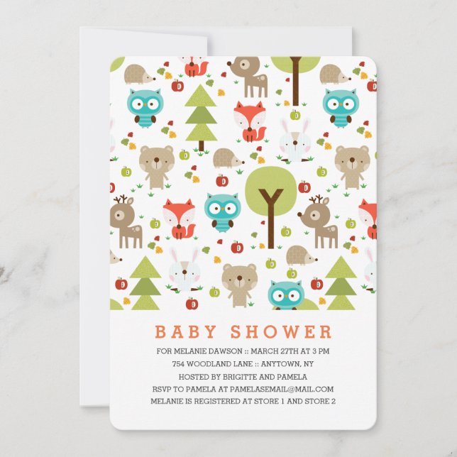Modern Woodland Friends Neutral Baby Dusche Einladung (Vorderseite)