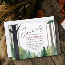 Modern Woodland Outdoor Adventure Bday Watercolor Einladung