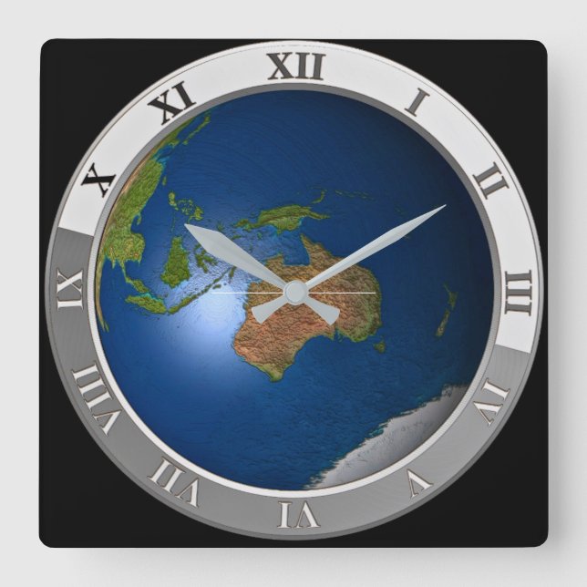 Modern World Map Wall Clock Quadratische Wanduhr (Vorderseite)
